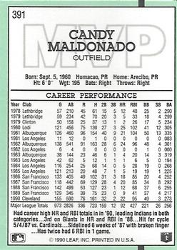 1991 Donruss #391 Candy Maldonado Back
