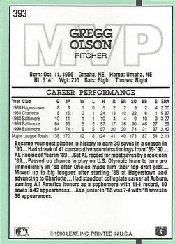 1991 Donruss #393 Gregg Olson Back