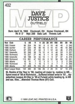 1991 Donruss #402 Dave Justice Back