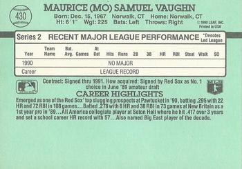 1991 Donruss #430 Mo Vaughn Back