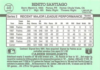 1991 Donruss #449 Benito Santiago Back