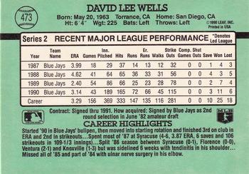 1991 Donruss #473 David Wells Back