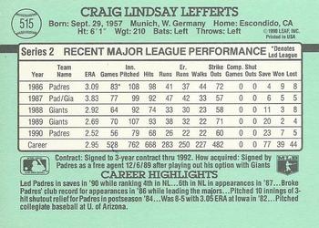 1991 Donruss #515 Craig Lefferts Back
