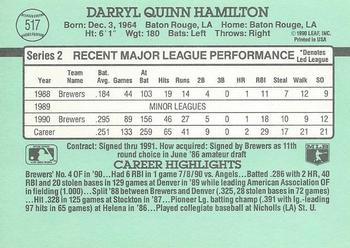 1991 Donruss #517 Darryl Hamilton Back