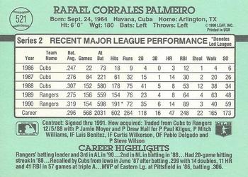1991 Donruss #521 Rafael Palmeiro Back