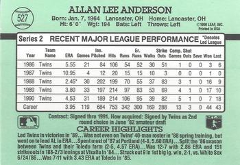 1991 Donruss #527 Allan Anderson Back