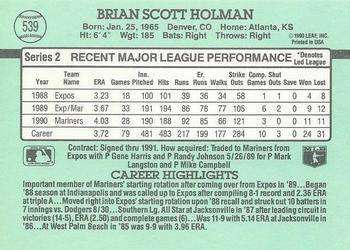 1991 Donruss #539 Brian Holman Back
