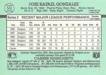 1991 Donruss #543 Jose Gonzalez Back