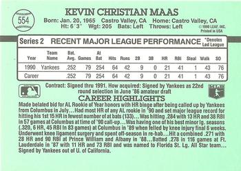 1991 Donruss #554 Kevin Maas Back