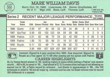1991 Donruss #560 Mark Davis Back