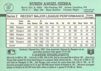 1991 Donruss #567 Ruben Sierra Back
