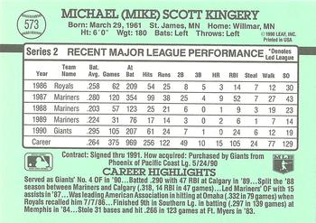 1991 Donruss #573 Mike Kingery Back