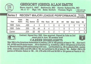 1991 Donruss #574 Greg Smith Back