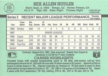 1991 Donruss #599 Rex Hudler Back
