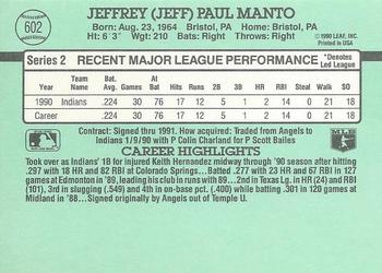 1991 Donruss #602 Jeff Manto Back