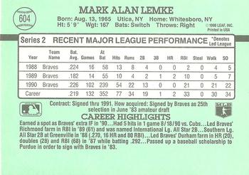 1991 Donruss #604 Mark Lemke Back