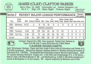 1991 Donruss #605 Clay Parker Back
