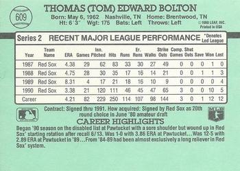 1991 Donruss #609 Tom Bolton Back