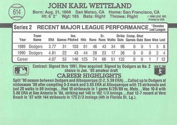 1991 Donruss #614 John Wetteland Back