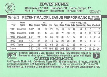 1991 Donruss #620 Edwin Nunez Back