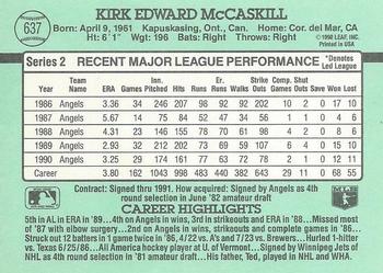 1991 Donruss #637 Kirk McCaskill Back