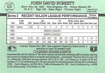 1991 Donruss #638 John Burkett Back