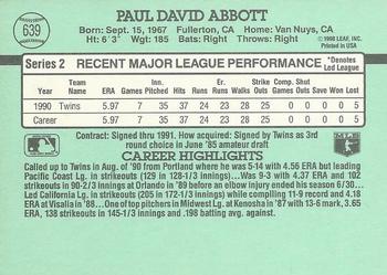 1991 Donruss #639 Paul Abbott Back