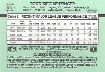 1991 Donruss #640 Todd Benzinger Back