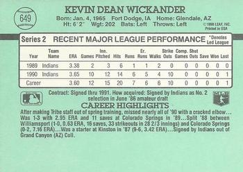 1991 Donruss #649 Kevin Wickander Back