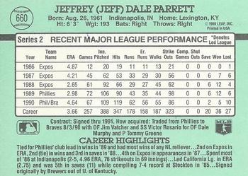 1991 Donruss #660 Jeff Parrett Back
