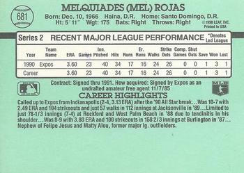 1991 Donruss #681 Mel Rojas Back