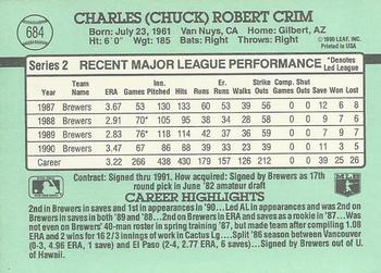 1991 Donruss #684 Chuck Crim Back