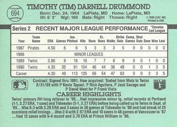 1991 Donruss #694 Tim Drummond Back