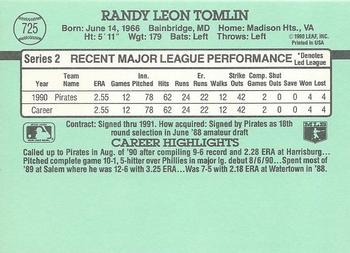 1991 Donruss #725 Randy Tomlin Back