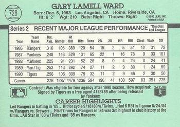 1991 Donruss #728 Gary Ward Back