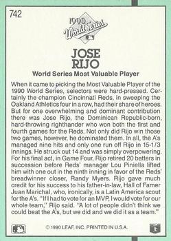 1991 Donruss #742 Jose Rijo Back