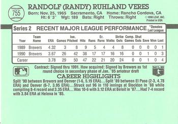1991 Donruss #755 Randy Veres Back