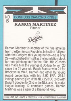 1991 Donruss #15 Ramon Martinez Back