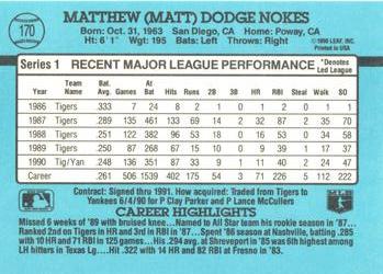 1991 Donruss #170 Matt Nokes Back