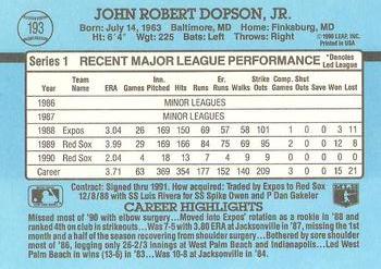 1991 Donruss #193 John Dopson Back