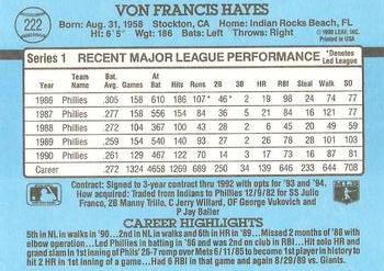 1991 Donruss #222 Von Hayes Back