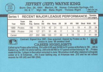 1991 Donruss #233 Jeff King Back