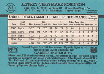 1991 Donruss #245 Jeff Robinson Back