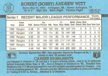1991 Donruss #249 Bobby Witt Back