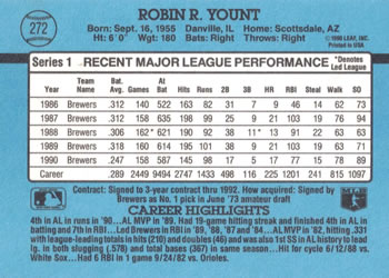 1991 Donruss #272 Robin Yount Back