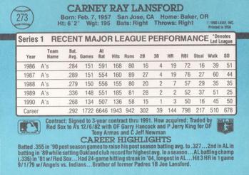 1991 Donruss #273 Carney Lansford Back