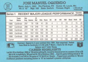 1991 Donruss #281 Jose Oquendo Back