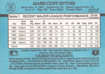 1991 Donruss #288 Cory Snyder Back