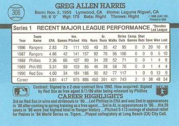 1991 Donruss #306 Greg Harris Back