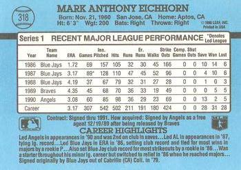 1991 Donruss #318 Mark Eichhorn Back